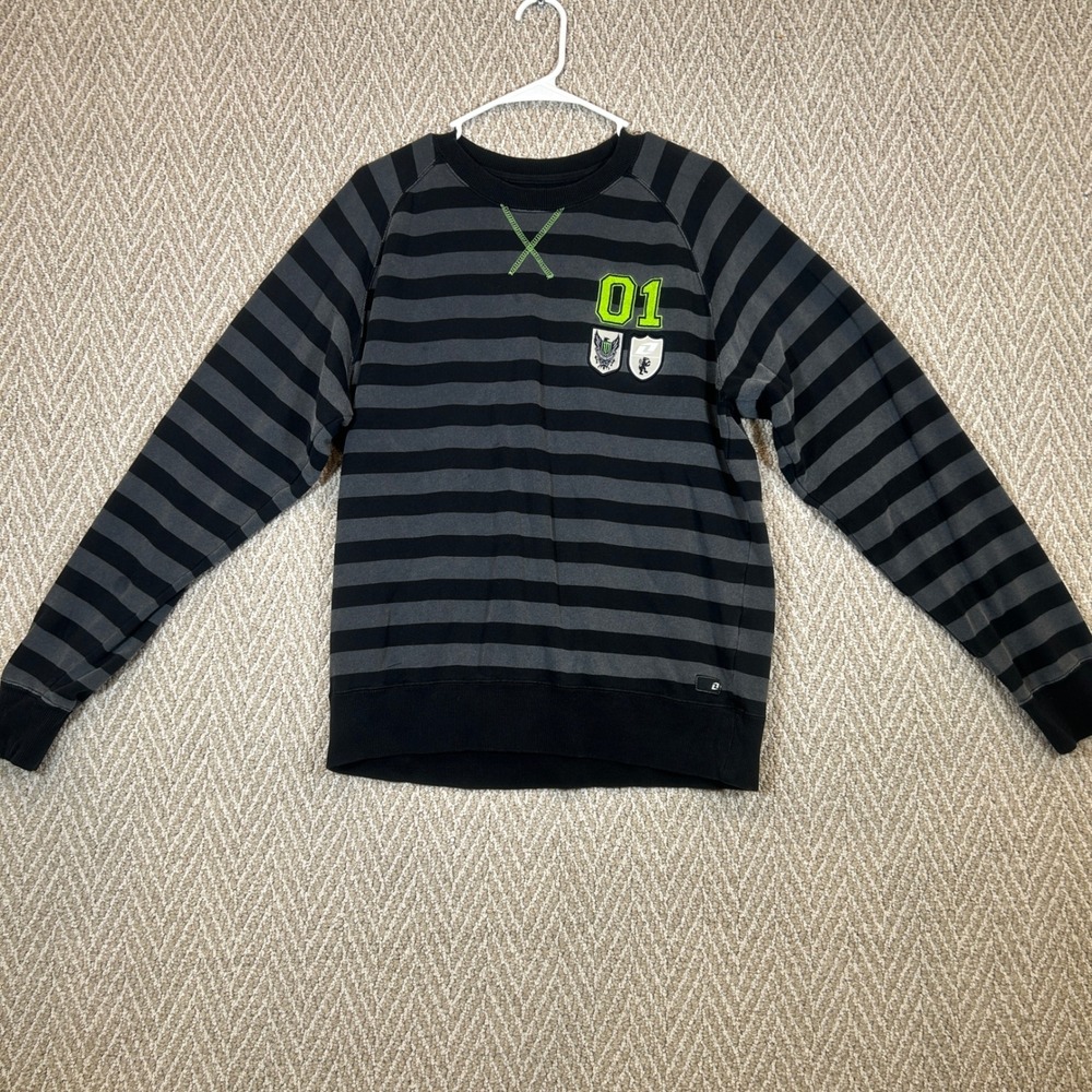 Monster Energy Sweatshirt Mens Large Black 01 Striped Crewneck One Industries